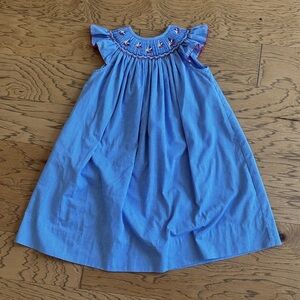 Gingham Blue Smocked Sail Boat Embroidered Kids Dress